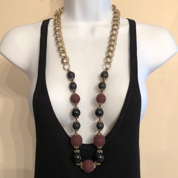 LIZ Claibrone chunky chain long statement beaded necklace - Picture 2 of 5